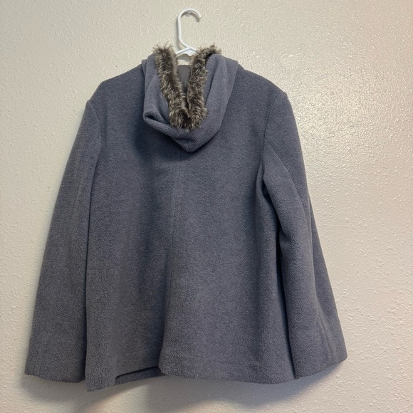 J. Jill Gray Faux Fur Trim Hooded Jacket - Picture 2 of 6